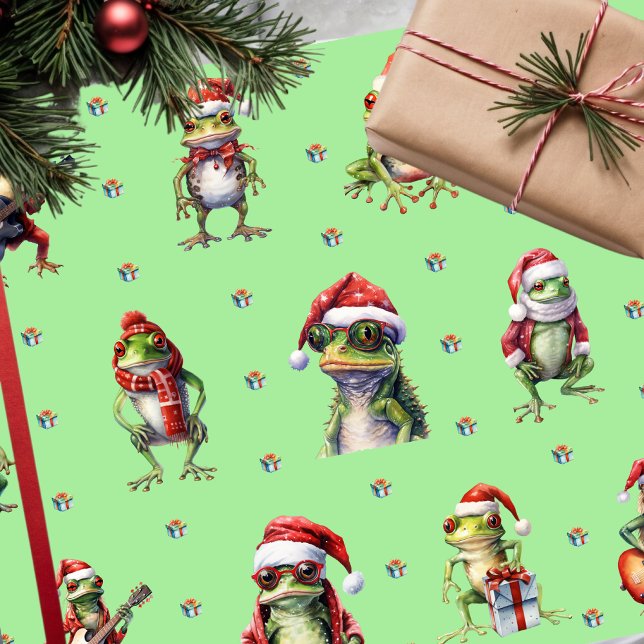 Fabulous Frog Rock Band Weihnachtsfeiertag auf Gre Geschenkpapier (Von Creator hochgeladen)