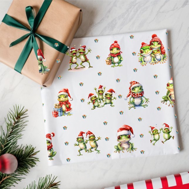 Fabulous Frogs Weihnachtsfeiertag auf Weiß Geschenkpapier (Von Creator hochgeladen)