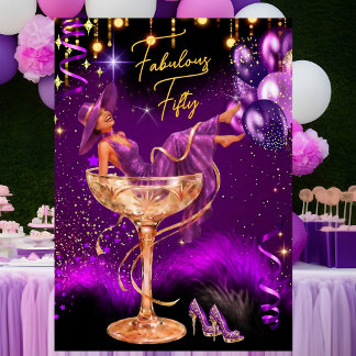 Fabulous Fun Birthday Purple Champagne Glass Einladung