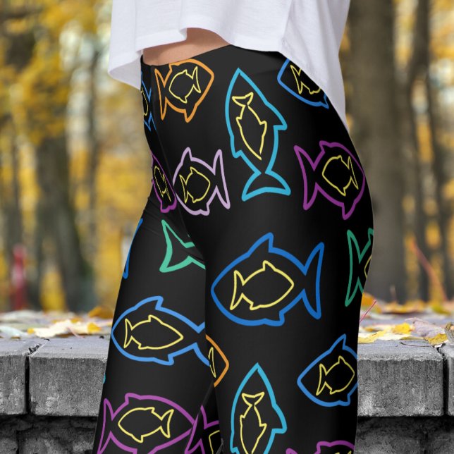 Fabulous Fun Black Multi Fin Muster Leggings (Multi Fin on Black)