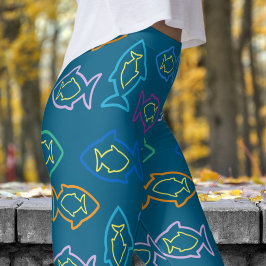 Fabulous Fun Blue Ocean Multi Fin Muster Leggings