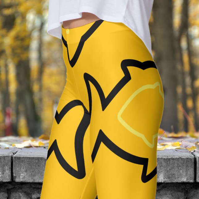 Fabulous Fun Yellow and Black Fin Pattern Leggings (Black Fin on Yellow)