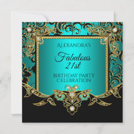 Fabulous Gold Aquamarin BLAUE Black 21. Geburtstag Einladung