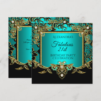 Fabulous Gold Aquamarin BLAUE Black 21. Geburtstag Einladung