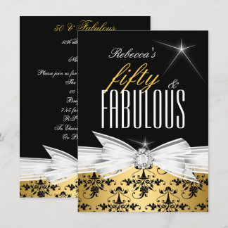 Fabulous Gold Black Damask 50. Geburtstagsparty Einladung