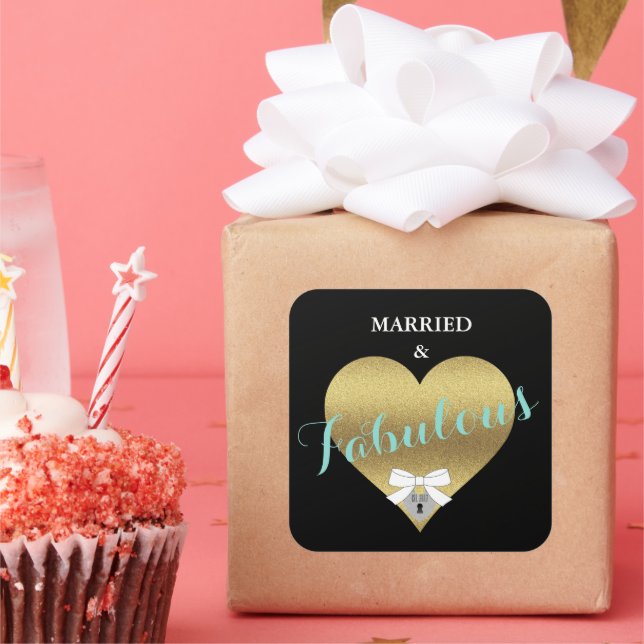 Fabulous Gold Heart Party Dusche Quadratischer Aufkleber (Party)