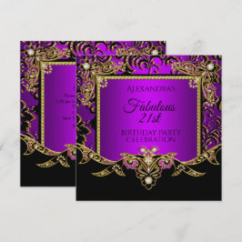 Fabulous Gold Lila Black 21. Geburtstag Party Einladung