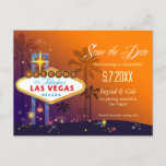 Fabulous Las Vegas Wedding Save the Date Ankündigungspostkarte<br><div class="desc">Niedliches Las Vegas Streifenschild, hohe Palmen und farbenfrohe Sterne mit lila, orangefarbenem Hintergrund illustriert auf den eigenen Postkarten für Hochzeiten Save the Date. FUN & UNIQUE Las Vegas Theme Hochzeitskunst perfekt für Ihre unvergessliche Hochzeit in Urlaubsort in Las Vegas! ((Sie finden die passenden Hochzeitsessentials & Favoriten in diesem Laden, Bridal...</div>