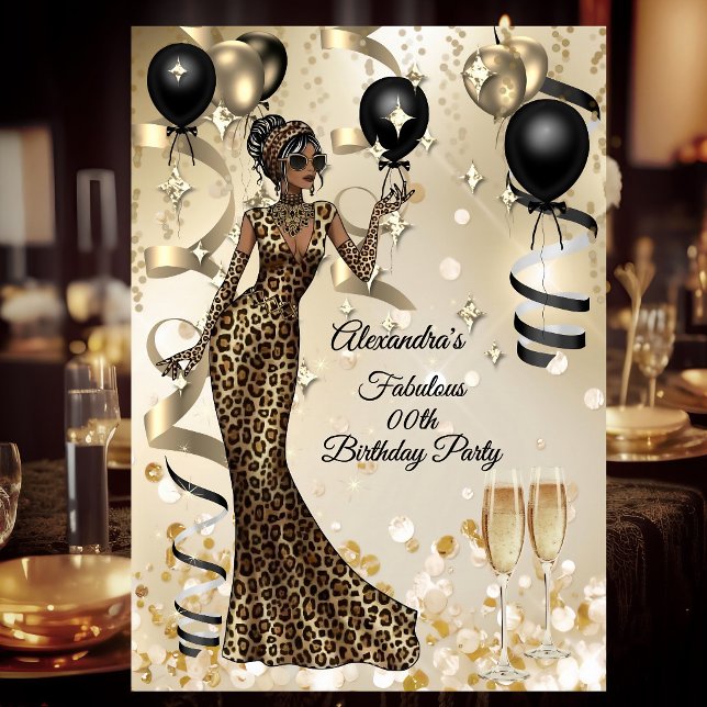 Fabulous Leopard Birthday Celebration Champagne Einladung (Von Creator hochgeladen)