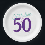 Fabulous Lila Aquamarin Simple Modern 50. Geburtst Pappteller<br><div class="desc">Gefühl Fabulous in einer lustigen Weise für Ihren 50. Geburtstag. Einfaches modernes Design mit Lila und Aquamariner Typografie.</div>