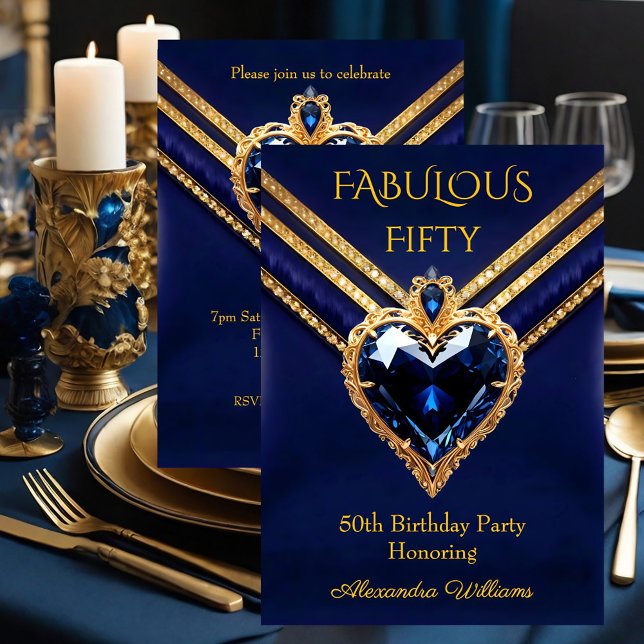 Fabulous Navy Gold Diamonds Elegant Birthday Party Einladung (Von Creator hochgeladen)