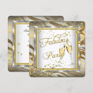 Fabulous Party Champagner Zebra Creme Gold Silber  Einladung