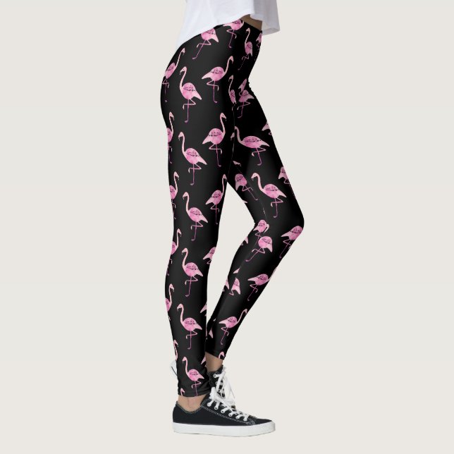 Fabulous Pink Flamingo Wasserfarben Muster Leggings (Rechts)