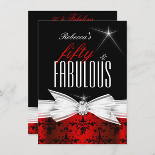 Fabulous Red Black Damask 50. Geburtstagsparty Einladung