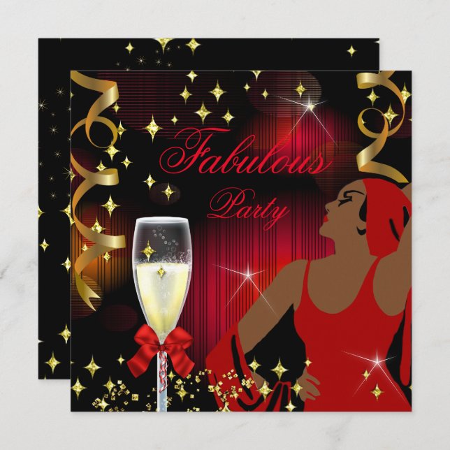 Fabulous Red Glitzer Diva Birthday Einladung (Vorne/Hinten)