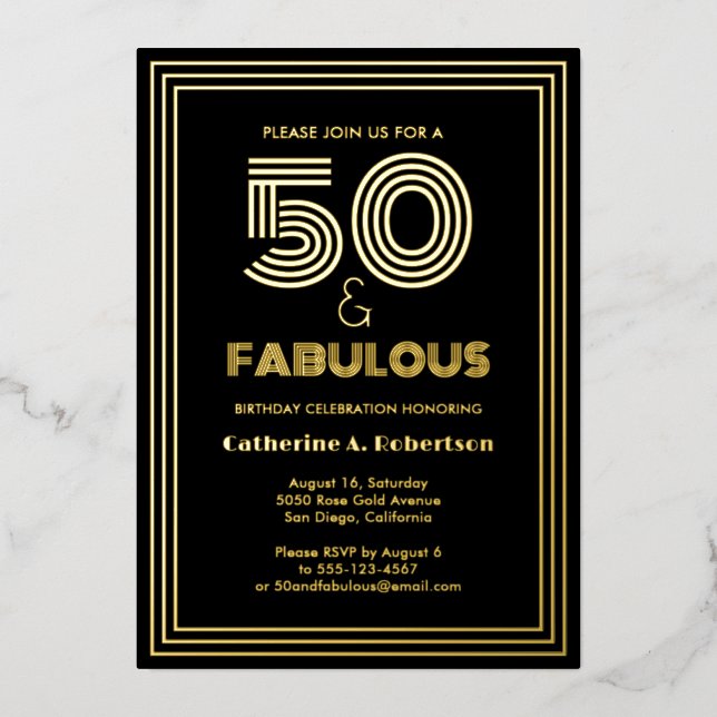 Fabulous Retro Art Deco 50. Geburtstag Luxus Folieneinladung (Vorderseite)