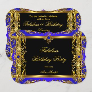 Fabulous Royal Blue Black Gold Geburtstagsparty Einladung