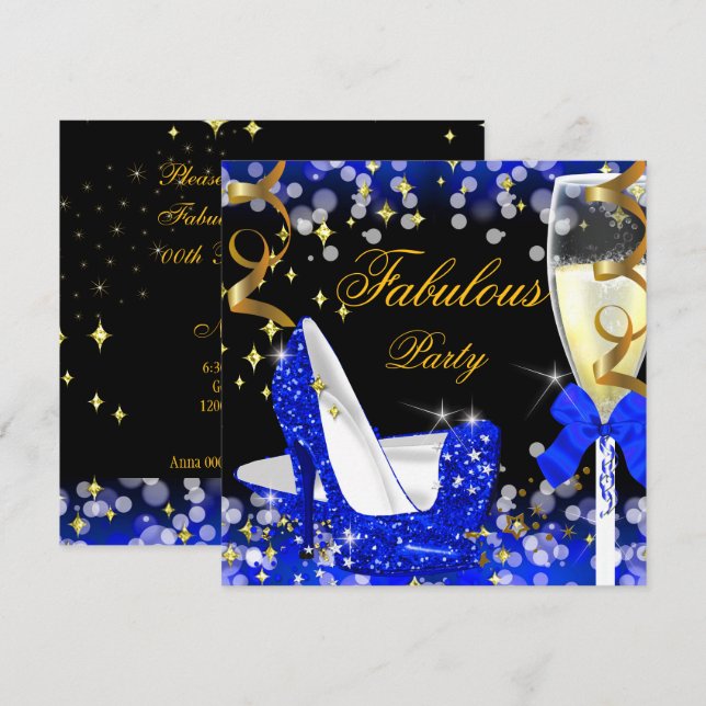 Fabulous Royal Blue Glitzer High Heel Geburtstag Einladung (Vorne/Hinten)