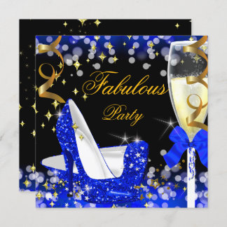 Fabulous Royal Blue Glitzer High Heel Geburtstag Einladung