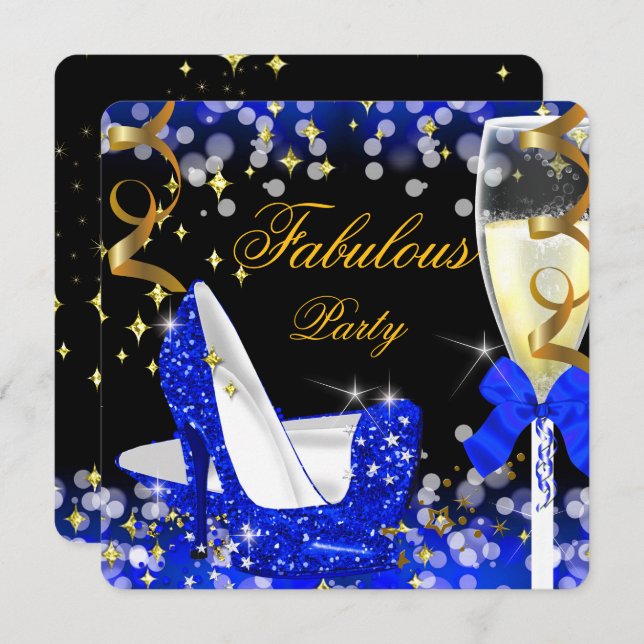Fabulous Royal Blue Glitzer High Heel Geburtstag Einladung (Vorne/Hinten)