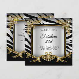 Fabulous Schwarz-weiß Zebra Gold 21. Geburtstag Einladung