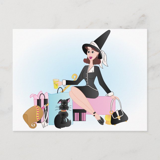 Fabulous Shopping Hexe Postkarte (Vorderseite)
