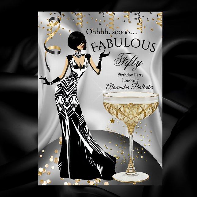 Fabulous Silver Gold Black Champagne Birthday Einladung (Von Creator hochgeladen)