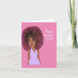 Fabulous Sister African American Happy Birthday Ca Karte<br><div class="desc">Diese niedliche Karte zeigt eine afroamerikanische Frau mit einem üppigen Afro- und Winkelkleid. Schicken Sie diese coole Karte mit einer herzlichen Nachricht an Ihre Schwester,  um ihr zu lass zu geben,  wie sehr Sie sie schätzen.</div>