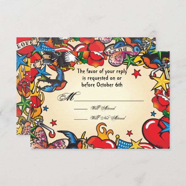 Fabulous Tattoo Wedding rsvp Antwortkarten Einladung (Vorne/Hinten)