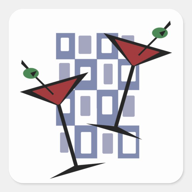 Fabulous Vintag Style Martini Quadratischer Aufkleber (Vorderseite)