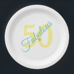 Fabulous Yellow Aquamarin Simple Modern 50. Geburt Pappteller<br><div class="desc">Gefühl Fantastische Feier zu Ihrem 50. Geburtstag. Einfaches modernes Design mit gelber und Aquamariner Typografie</div>