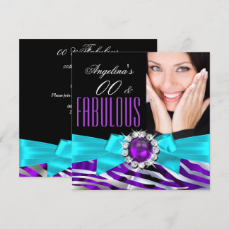 Fabulous Zebra Lila Aquamarin Black Birthday Party Einladung