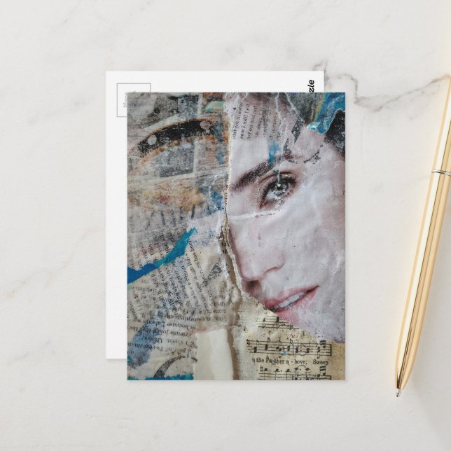 Face Abstract Mixed Media Collage Postkarte (Vorderseite/Rückseite Beispiel)