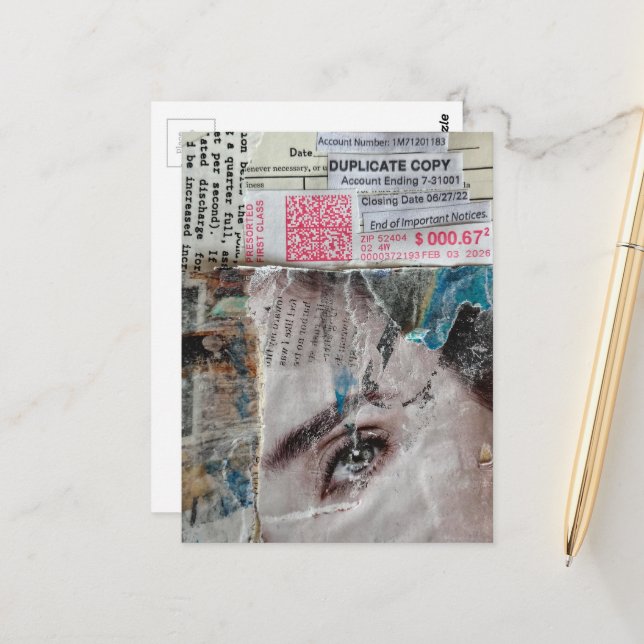 Face Account Abstract Mixed Media Collage Postkarte (Vorderseite/Rückseite Beispiel)