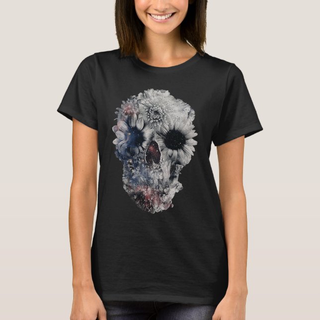 Face Floral Skull Skeleton Halloween Costume T-Shirt (Vorderseite)