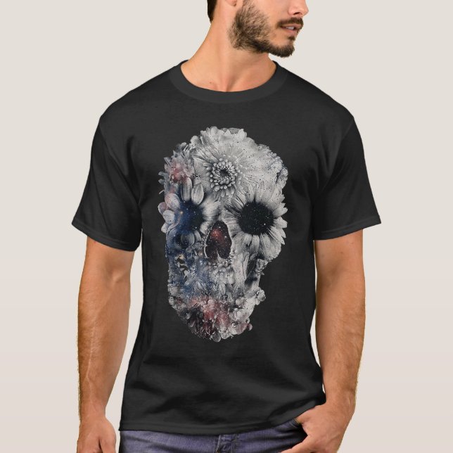 Face Floral Skull Skeleton Halloween Costume T-Shirt (Vorderseite)