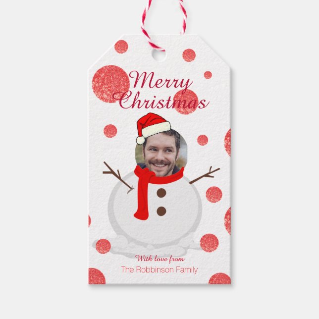 Face Foto Snowmann witzig Geschenkanhänger (Vorderseite)
