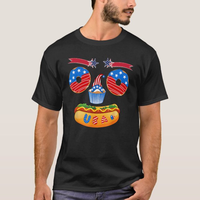 Face Funny Food Donut Cupcake Hotdog Patriotic USA T-Shirt (Vorderseite)