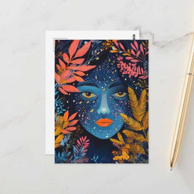 Face in the Plants Postkarte (Vorderseite/Rückseite Beispiel)