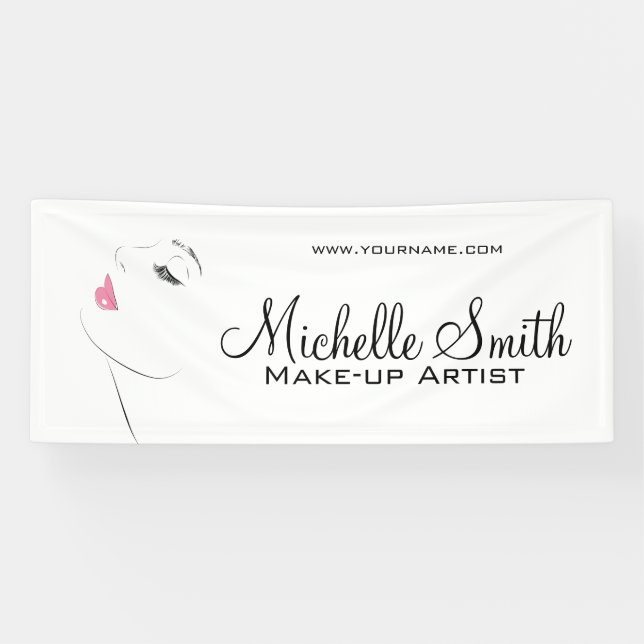 Face Long Lashes Lash Extensions Pink Lips Banner (Horizontal)