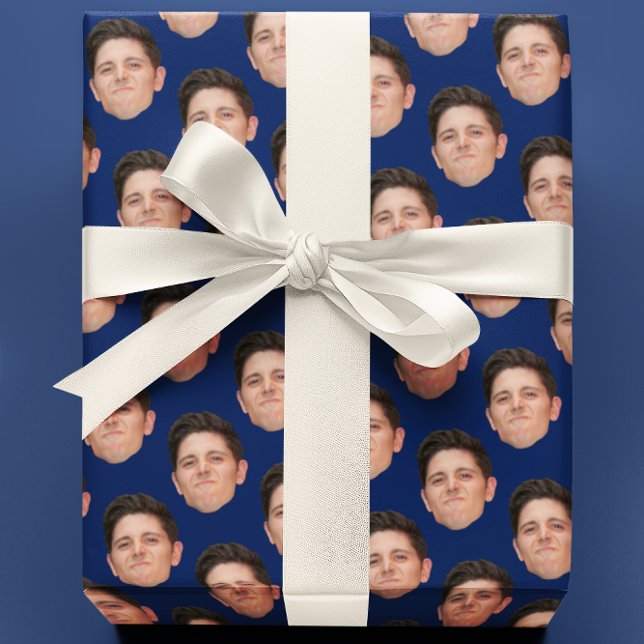Face oder Pet Foto Navy Blue Gift Wrapping Paper Geschenkpapier (Von Creator hochgeladen)
