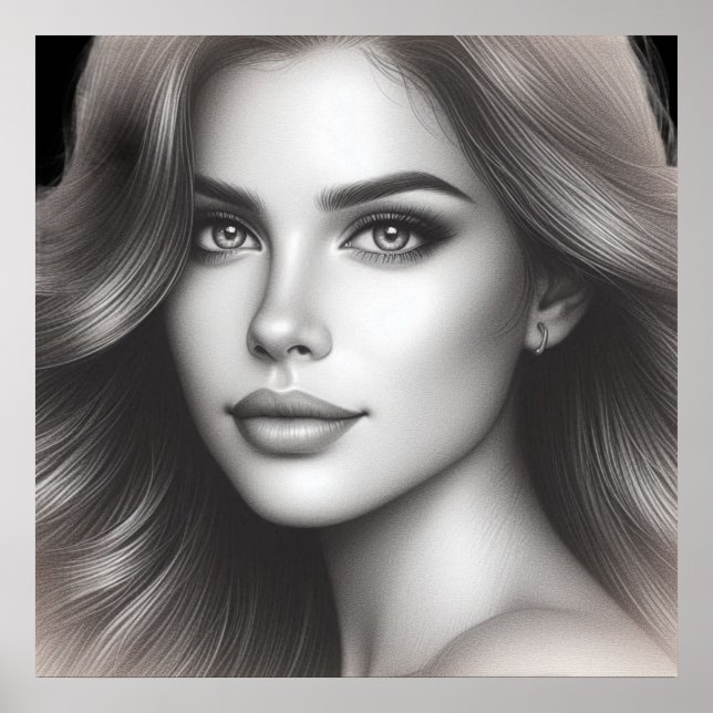 Face of a Cute Young Woman on a 24x24 Bedroom Wall Poster (Vorne)