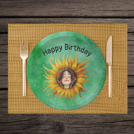Face of Birthday Girl in Fancy Yellow Sunflower  Pappteller