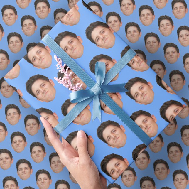 Face or Pet Photo Baby Blue Gift Wrapping Paper Geschenkpapier (Von Creator hochgeladen)