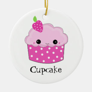 Face Pink Cupcake Keramikornament
