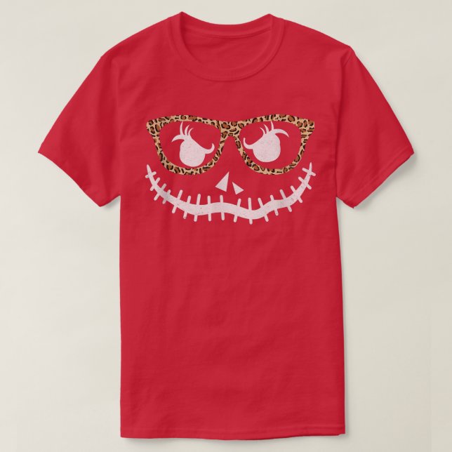 Face Pumpkin Hallowen Leopard Print Gläser T-Shirt (Design vorne)