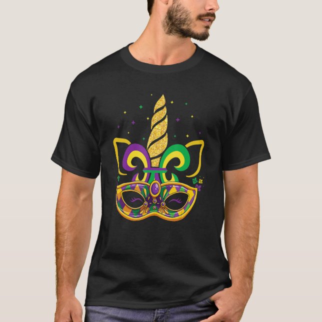 Face Unicorn Mardi Gras Maske Beads Party Kinder G T-Shirt (Vorderseite)
