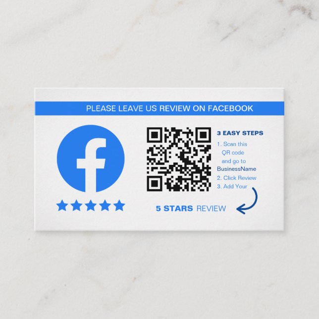 Facebook-Bewertungen | Business QR Code Vielen Dan Visitenkarte (Vorderseite)