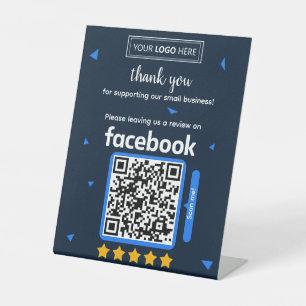 Facebook-Bewertungsanfragekarte mit Logo und QR-Co Sockelschild