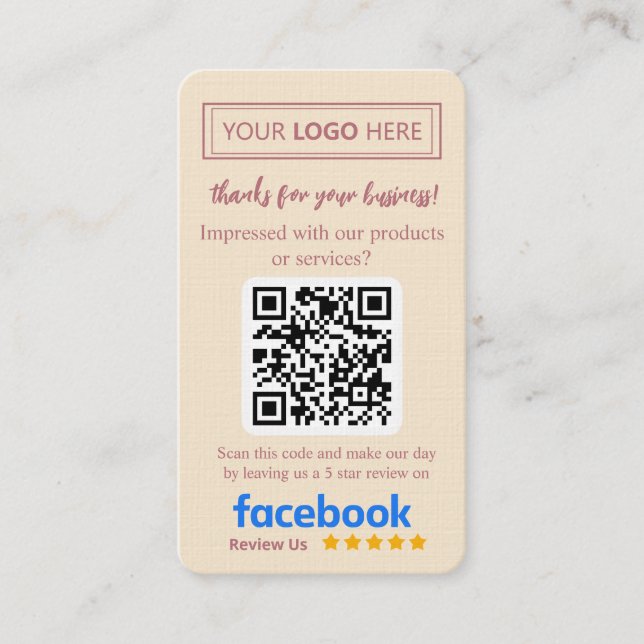 Facebook-Bewertungskarte mit Logo & QR-Code Roségo Visitenkarte (Vorderseite)